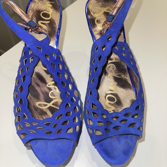 Sam Edelman Colbat Blue Open Toe Slingback Heels - Picture 2 of 3